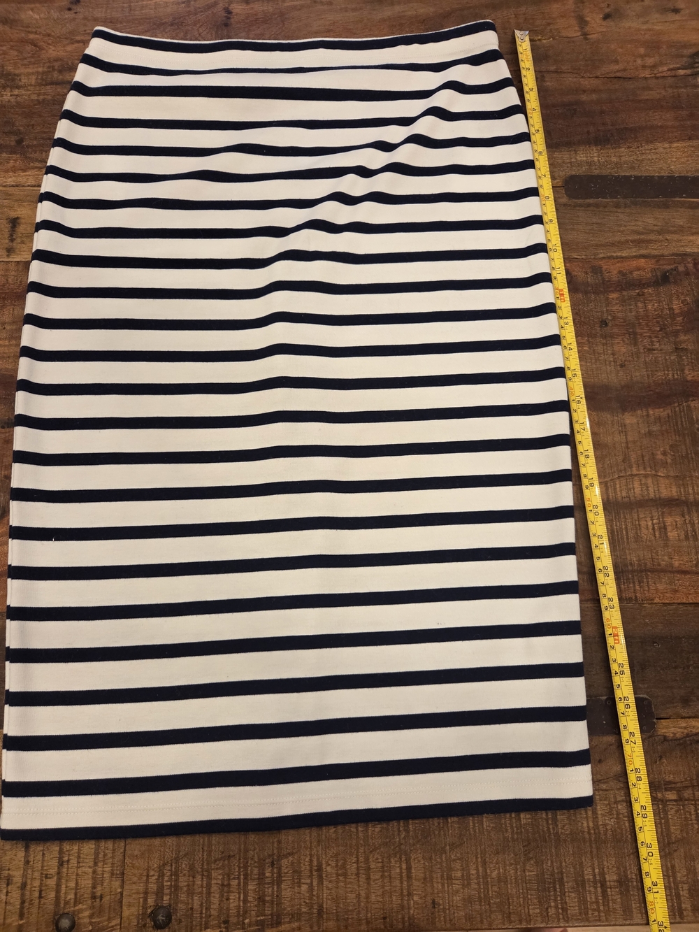 Max Studio Navy and White Striped Pencil Skirt